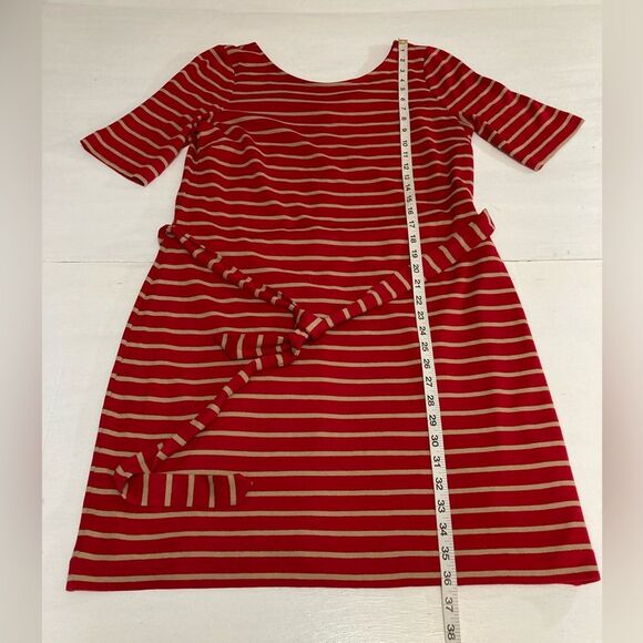 Banana Republic Dress Women's Large Red Tan Stripe Short Sleeve Knee Length - Picture 8 of 11